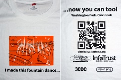  T-shirts promoting the mobile application for choosing a song for the automated fountain to dance to.